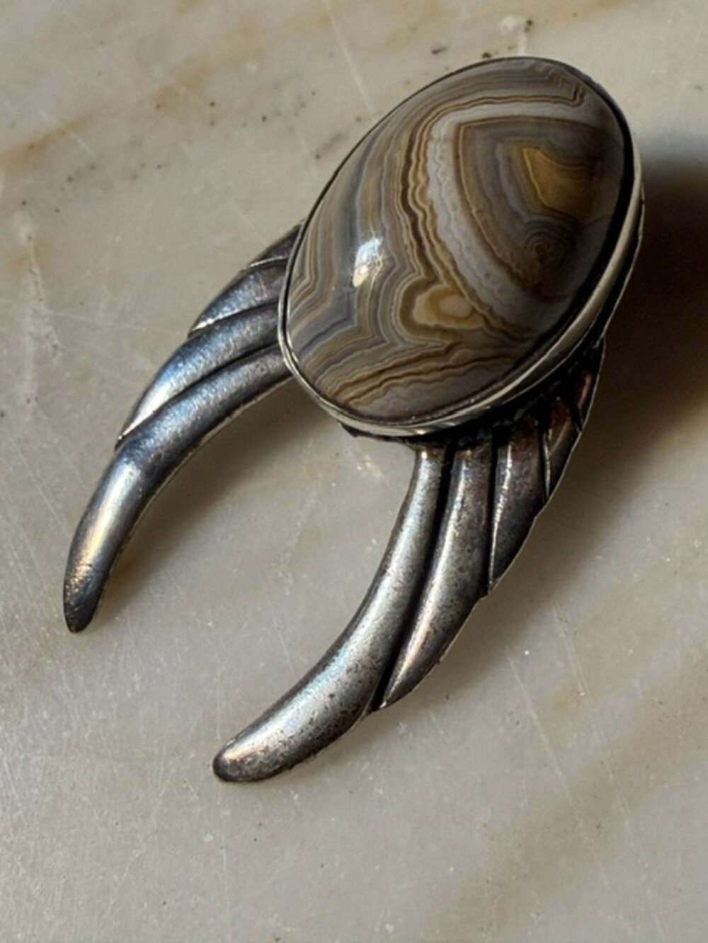 Vintage Native American Sterling Silver Banded Agate Naja Pendant Hallmarked